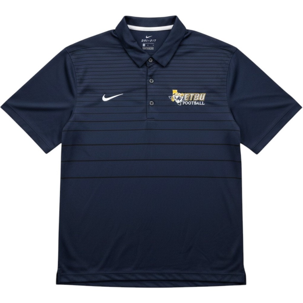 Nike Large Polo Navy Blue‎ ETBU Football Dri-FIT Striped Performance Shirt